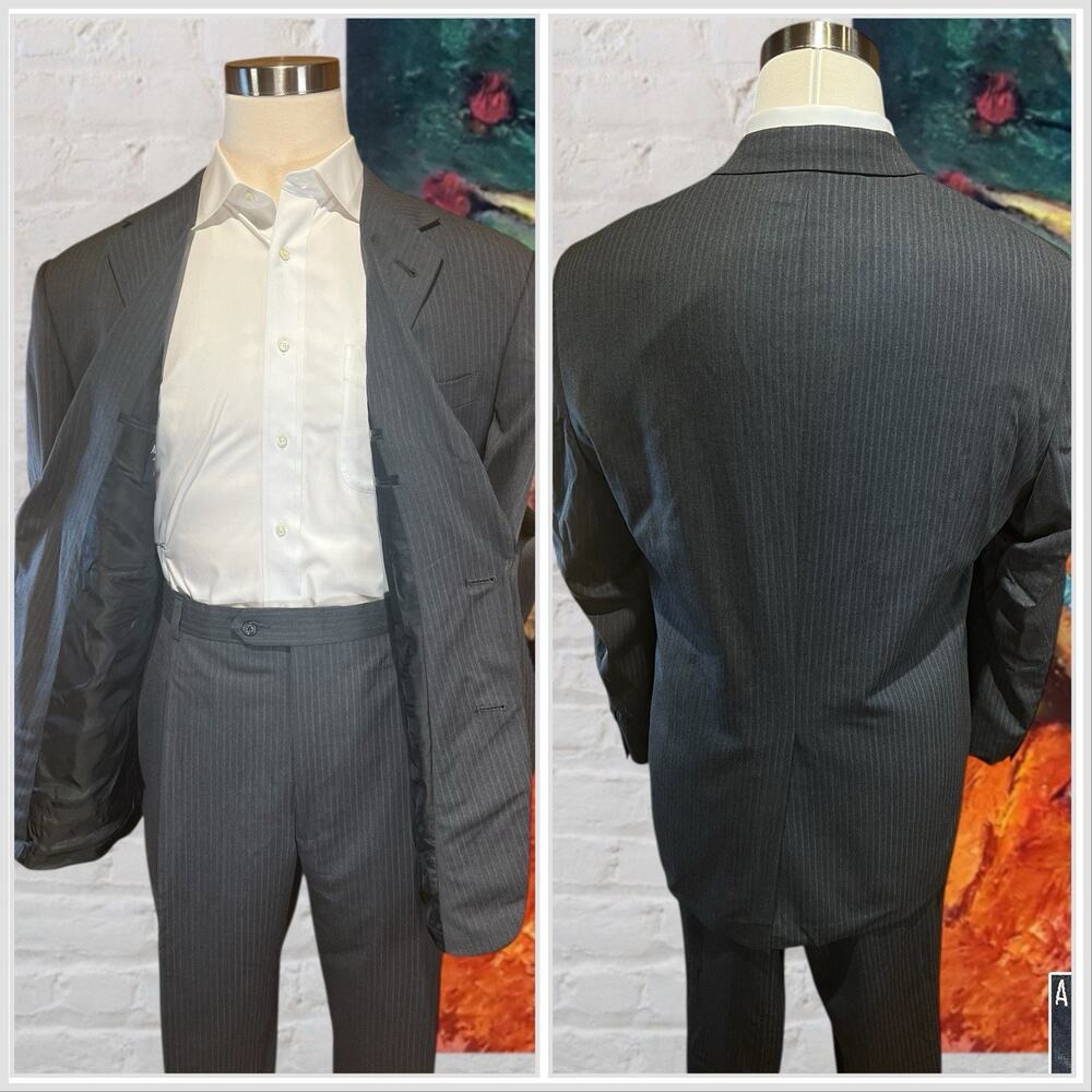 Austin Reed Mens 46R 40x32 Gray Pinstripe 2 Piece Suit U.S.A. - Picture 5 of 16